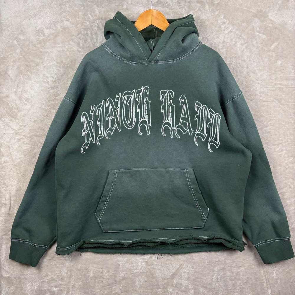 Ninth Hall Fein Green Hoodie Mens XXL  Embroidered Distressed Raw Hem Streetwear
